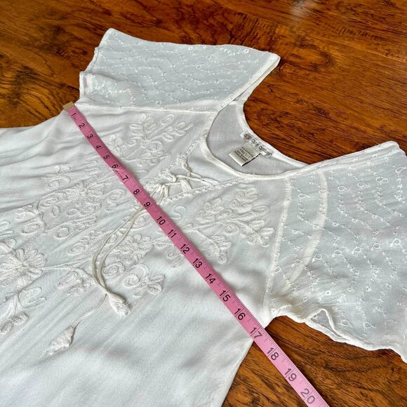 Vintage Cute Options White Embroidered Rayon Boho Dress – One Size - Picture 6 of 13